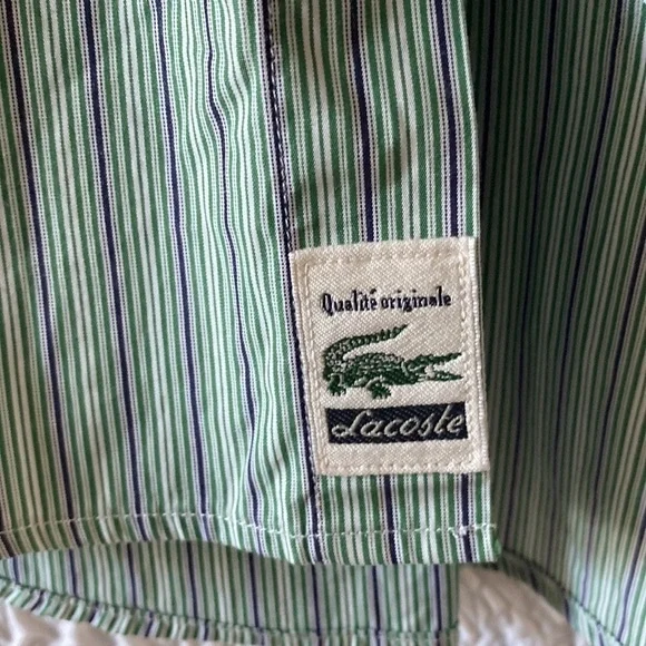 LACOSTE Devanlay Modern Fit Button Down Short Sleeve Striped Shirt - Picture 3 of 10